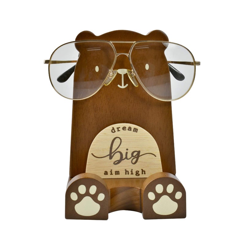 I'm Wood Multipurpose Eyeglass Phone Pen & Pencil Holder Stand Stationery Desk Box Organizer Accessories, Home Office Desktop Decor Birthday Graduation Gifts â€œDream Big Aim Highâ€(Bear) - Image 4